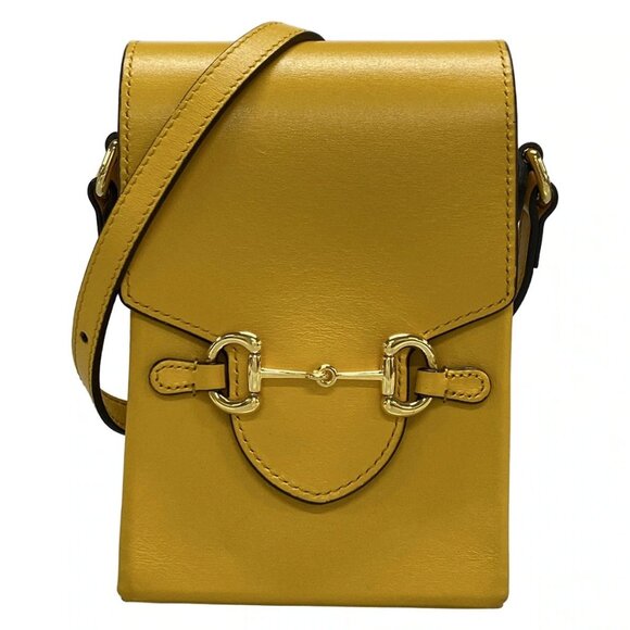 Auth GUCCI Horsebit 1955 625615 Yellow Leather Shoulder Bag - Picture 1 of 16